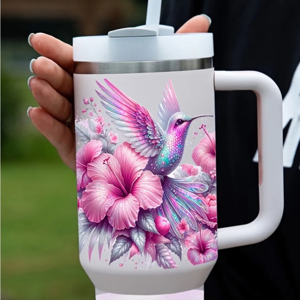 Pink Hummingbird Floral 40oz Travel Mug